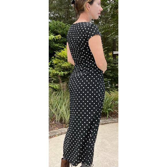Vintage 90's Just Jacalyn Polka Dot Side Button Midi Dress - Picture 4 of 10